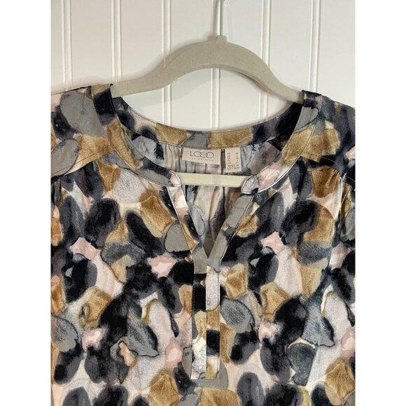 LOGO By Lori Goldstein Multi-Color Abstract Print Tiered Rayon Dress Womens M - Picture 6 of 13